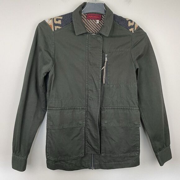 Anthropologie Left On Houston Utility Jacket Size XS Green w Aztec Knit Back - Picture 2 of 14